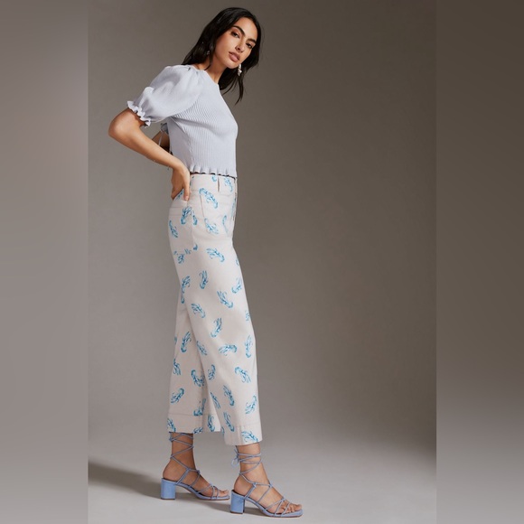 Anthropologie Pants - Anthropologie The Colette Blue Lobster Cropped Wide-leg Pants by Maeve - size 29